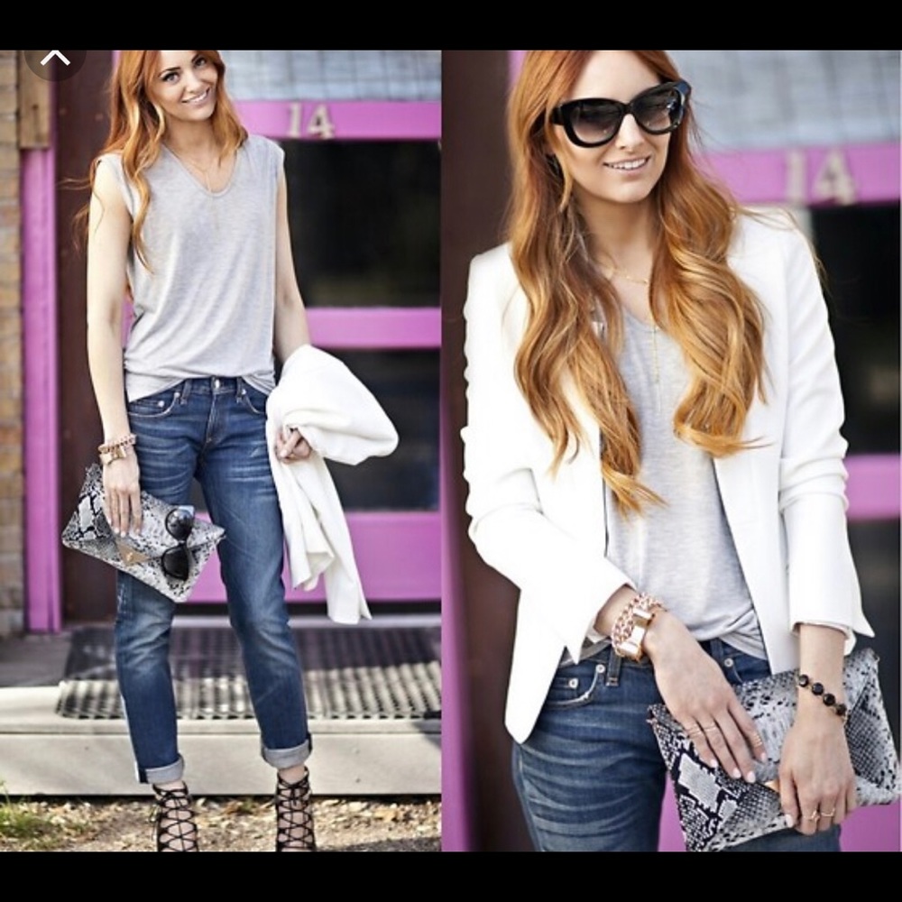 White blazer with zipper accents